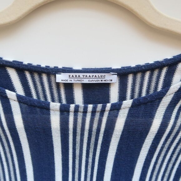 Zara Navy & White Striped Knitted Short Sleeve Loose Fit Maxi Dress Size M - Picture 8 of 12